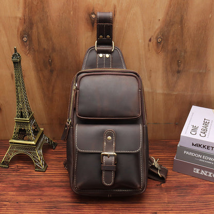 Men's Crazy Horseskin Handmade One-shoulder Messenger Bag