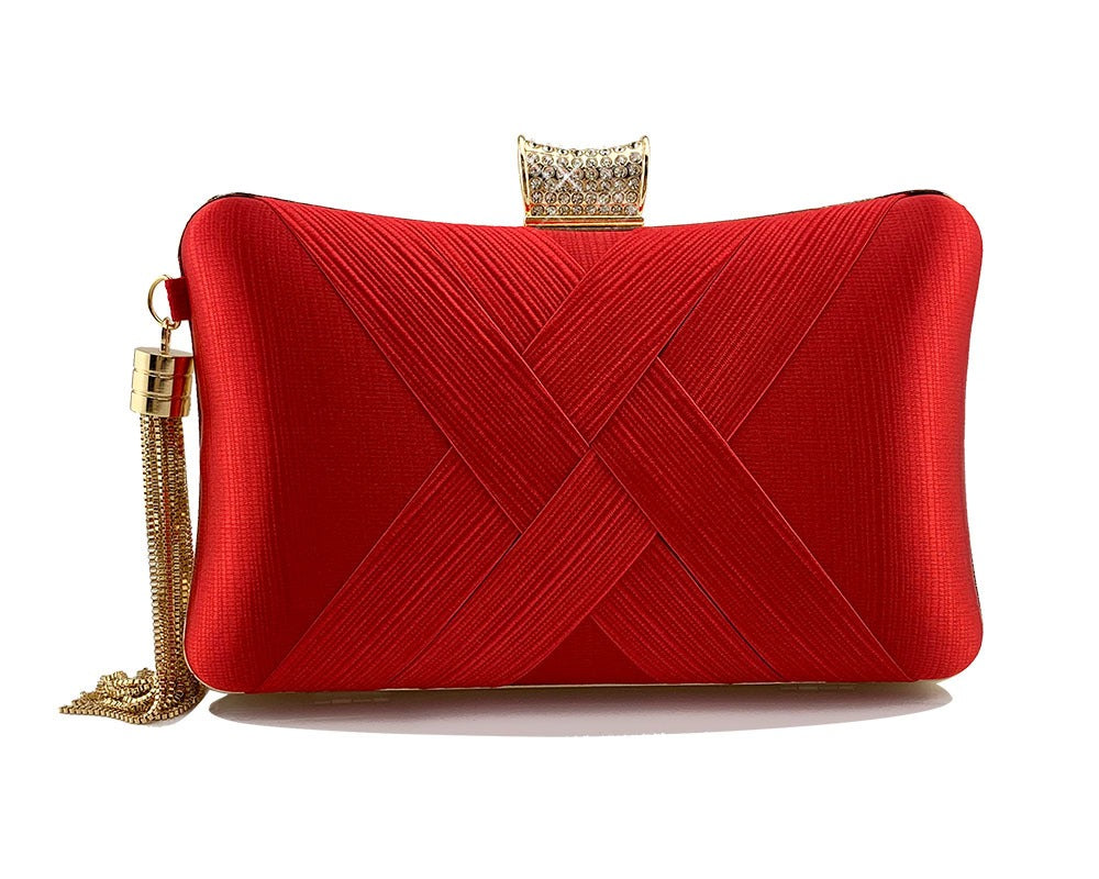 Tassel metal woven diamond buckle banquet evening shoulder bag