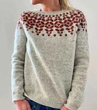 Suéter de punto holgado multicolor con cuello redondo para mujer