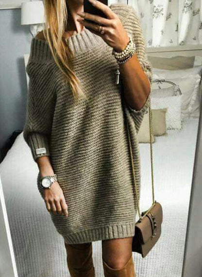 Suéter largo de punto de color puro para mujer Ropa de mujer