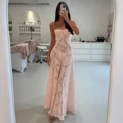 Vestido de verano largo con tirantes y encaje de flores, sexy, con espalda estrecha y cordones, para fiesta, noche y club.
