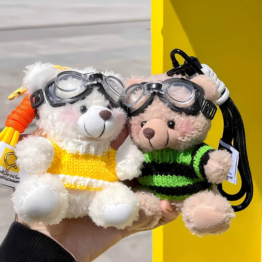 Cartoon Pilot Plush Bear Pendant Keychain