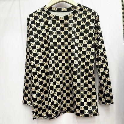 Top holgado de manga larga con estampado de algodón agradable para la piel, estilo occidental, de aspecto juvenil