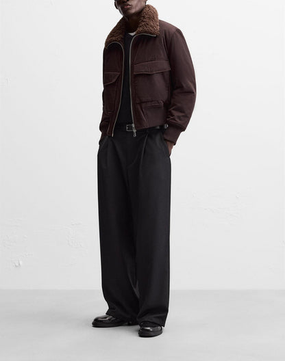 Herren Stehkragen Baumwollgefütterte Manteljacke mit Taschen