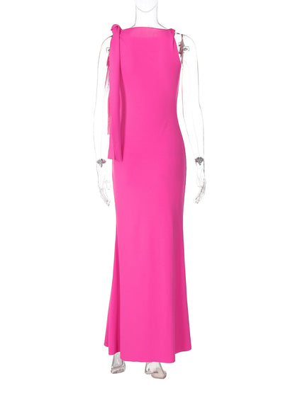 Vestido largo de cinta con un solo hombro, ajustado, sin mangas, para fiesta de noche, club, para mujer