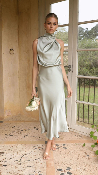 Vestido de verano sin mangas con cuello halter, estilo elegante y elegante, para mujer.