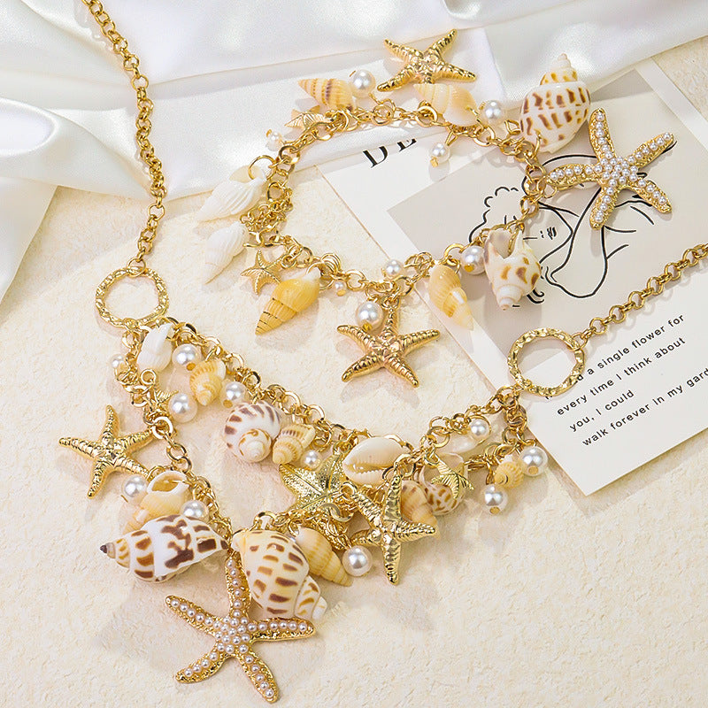 Collar de concha y estrella de mar de verano con personalidad de moda