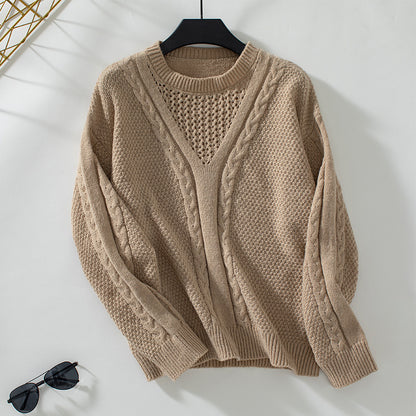 Suéter de punto retro de otoño e invierno con agujeros de color sólido