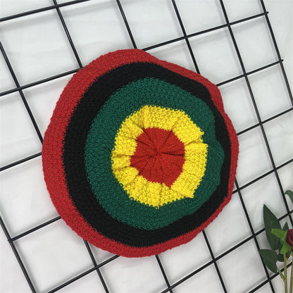 Handgehäkelte Wollmütze Jamaica Colorblock Strick