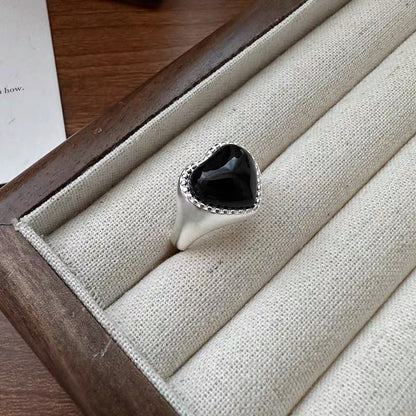 S925 Sterling Silber Nischendesign Herz Achat Ring