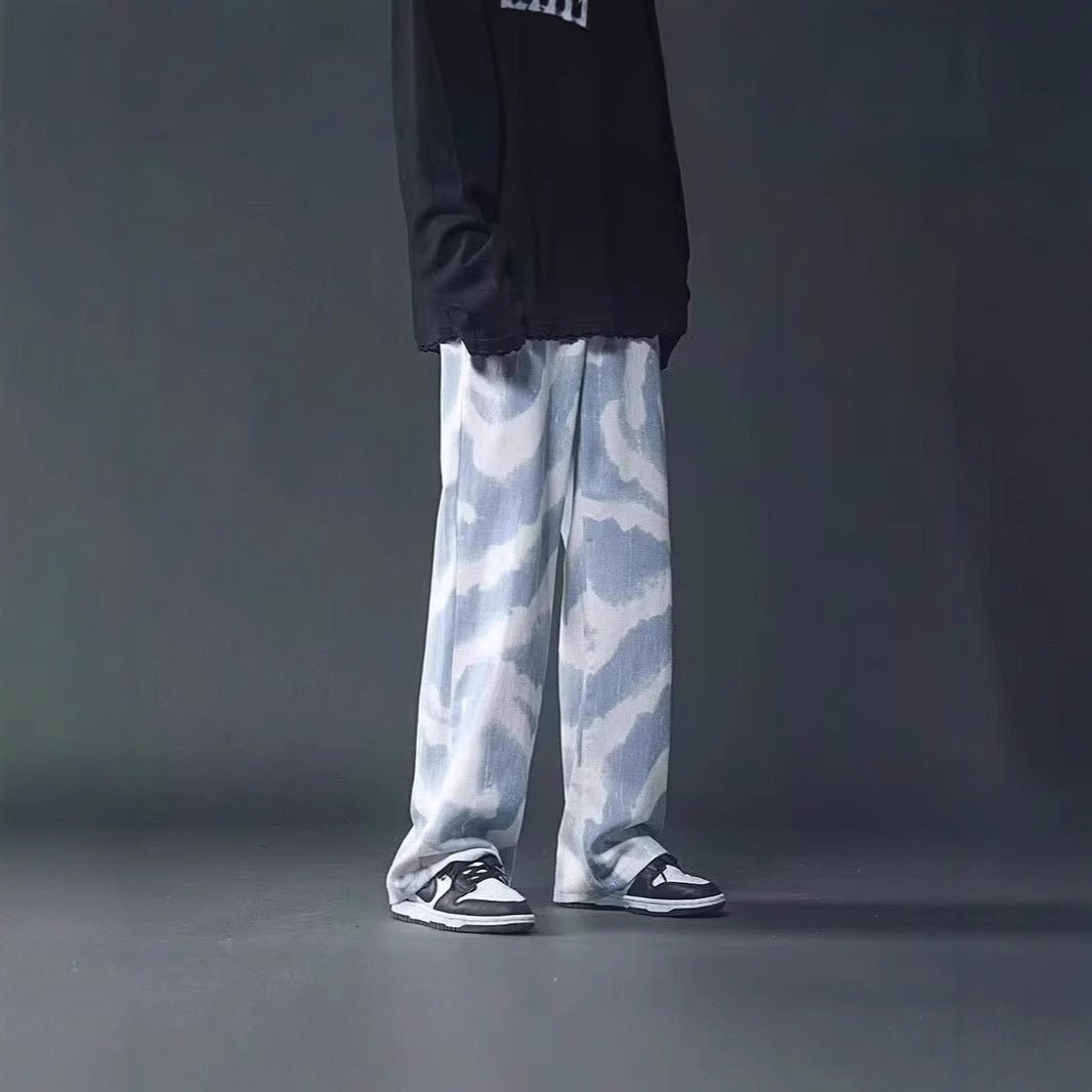 New High Street Tie - dyed Graffiti Wide - leg Pants Men - BAGMODA
