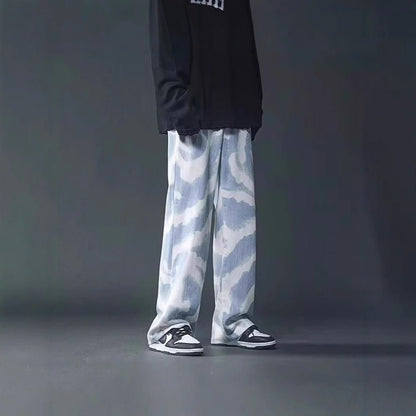 New High Street Tie - dyed Graffiti Wide - leg Pants Men - BAGMODA