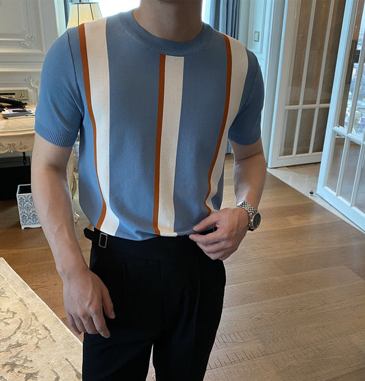 Korean Version Of The New Simple Vertical Stripes Knitted T-shirt Bottoming Shirt