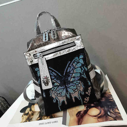 Mochila con mariposas de diamantes de imitación