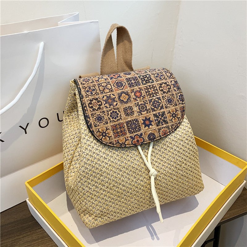 Western Style Travel Women's Straw Backpack Bohemian Style Tassel Bag