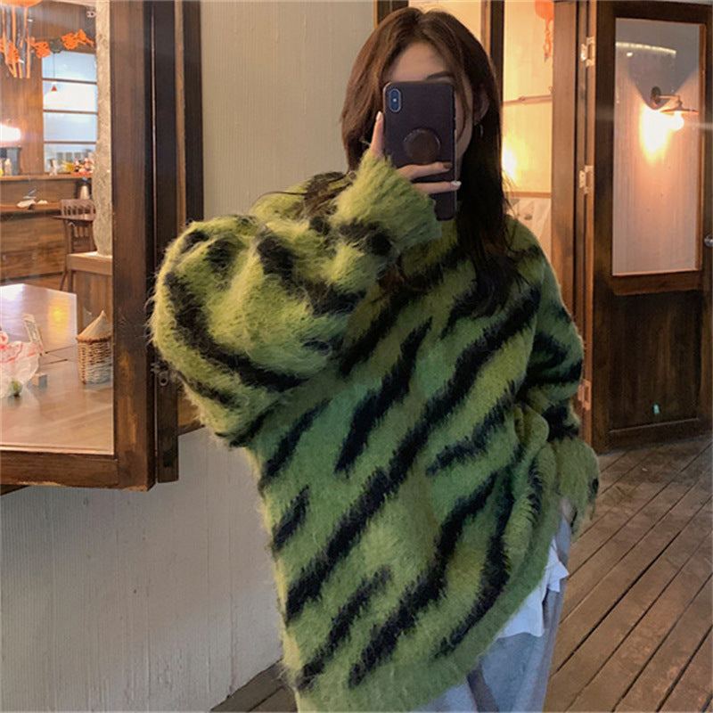 Vintage Zebra Print Sweater For Women