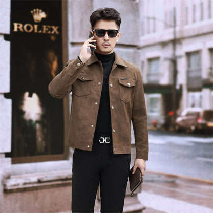 Wildleder Lederjacke Herren Slim-Fit Hochwertiges Pu Hübscher Retro Biker