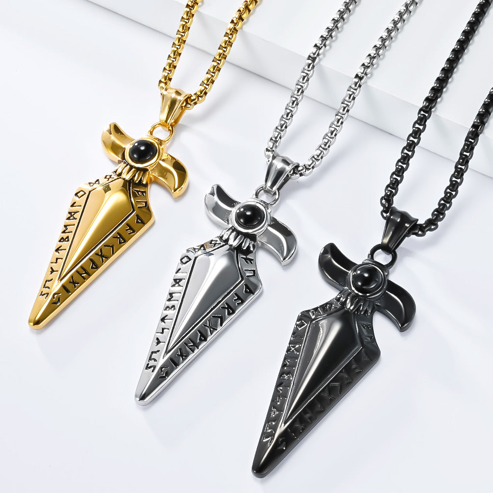 Nordic Retro Viking Text Stainless Steel Necklace