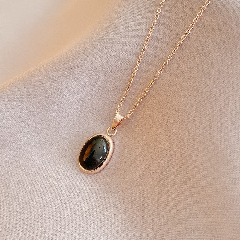 Oval Cat Eye Pendant Titanium Steel Necklace Special-interest Design