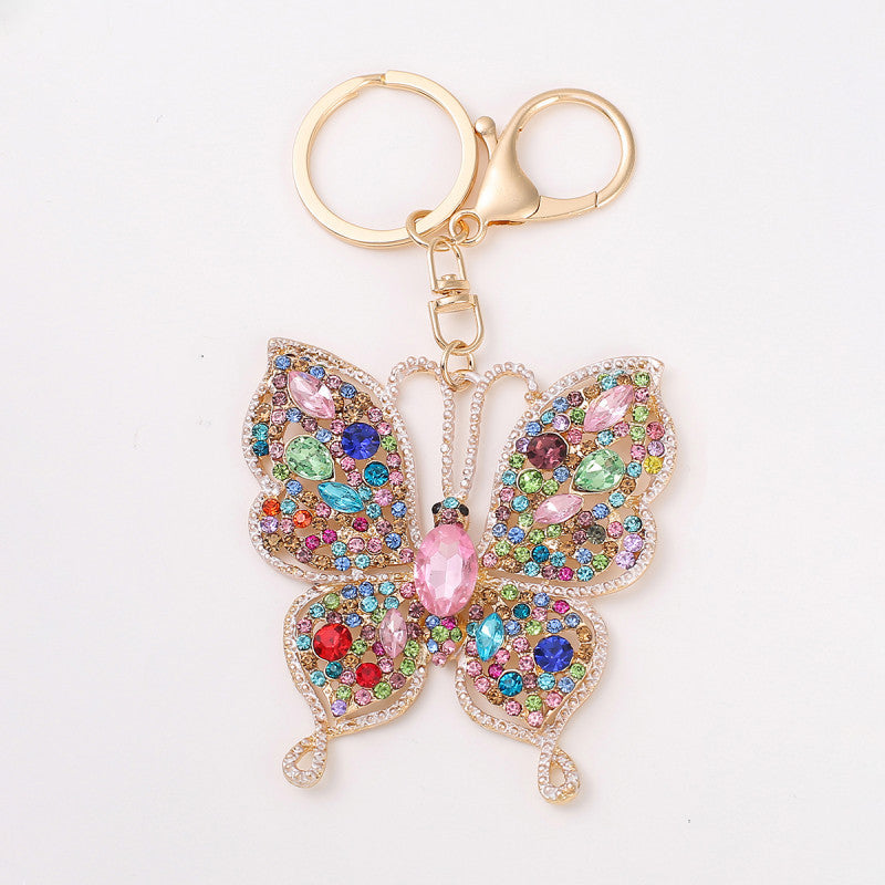 Metal Rhinestone Butterfly Keychain Small Pendant