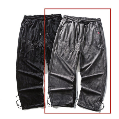 Embossed Velvet Ankle Banded Pants Men - BAGMODA