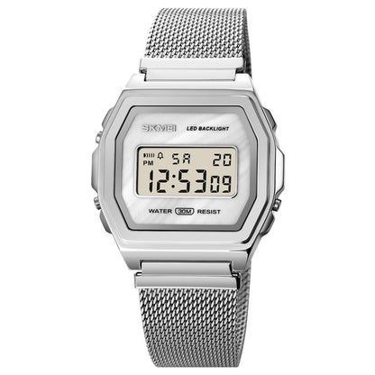 Reloj electrónico de acero inoxidable resistente al agua para estudiantes, moderno, multifunción y con personalidad.