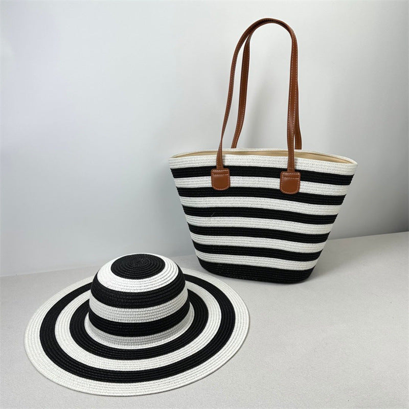Sombrero para el sol de playa, bolso de hombro de gran capacidad, sombrero, traje