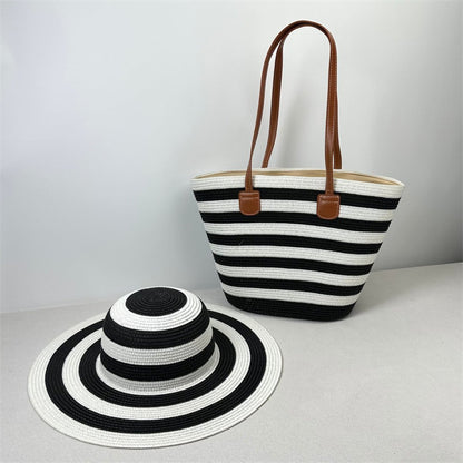 Sombrero para el sol de playa, bolso de hombro de gran capacidad, sombrero, traje