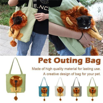Transportín suave para mascotas con diseño de león, portátil y transpirable, para gatos y perros, con cremalleras de seguridad.