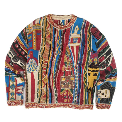 Vintage Ethnic Style Knitted Crewneck Pullover Sweater