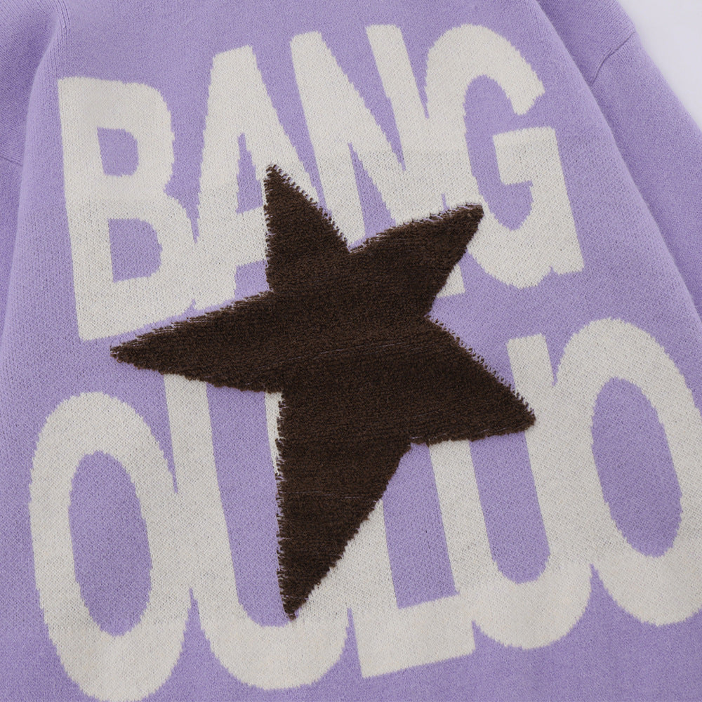 Hip Hop American Five-pointed Star Letter Crew Neck Sweater