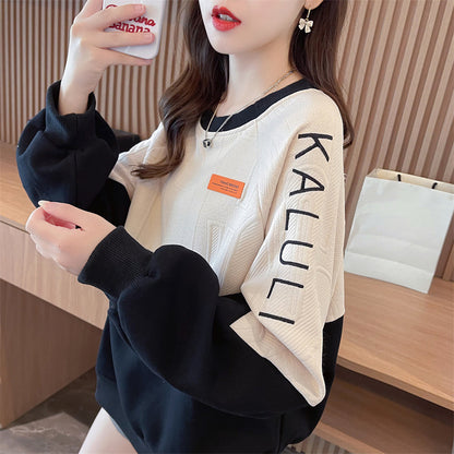 American Retro Kontrastfarbenes Sweatshirt Damen