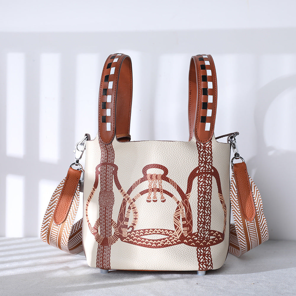 Cowhide Leather Bucket Bag