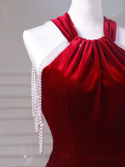 Vestido de cóctel de terciopelo con cola de pez para novia y compromiso