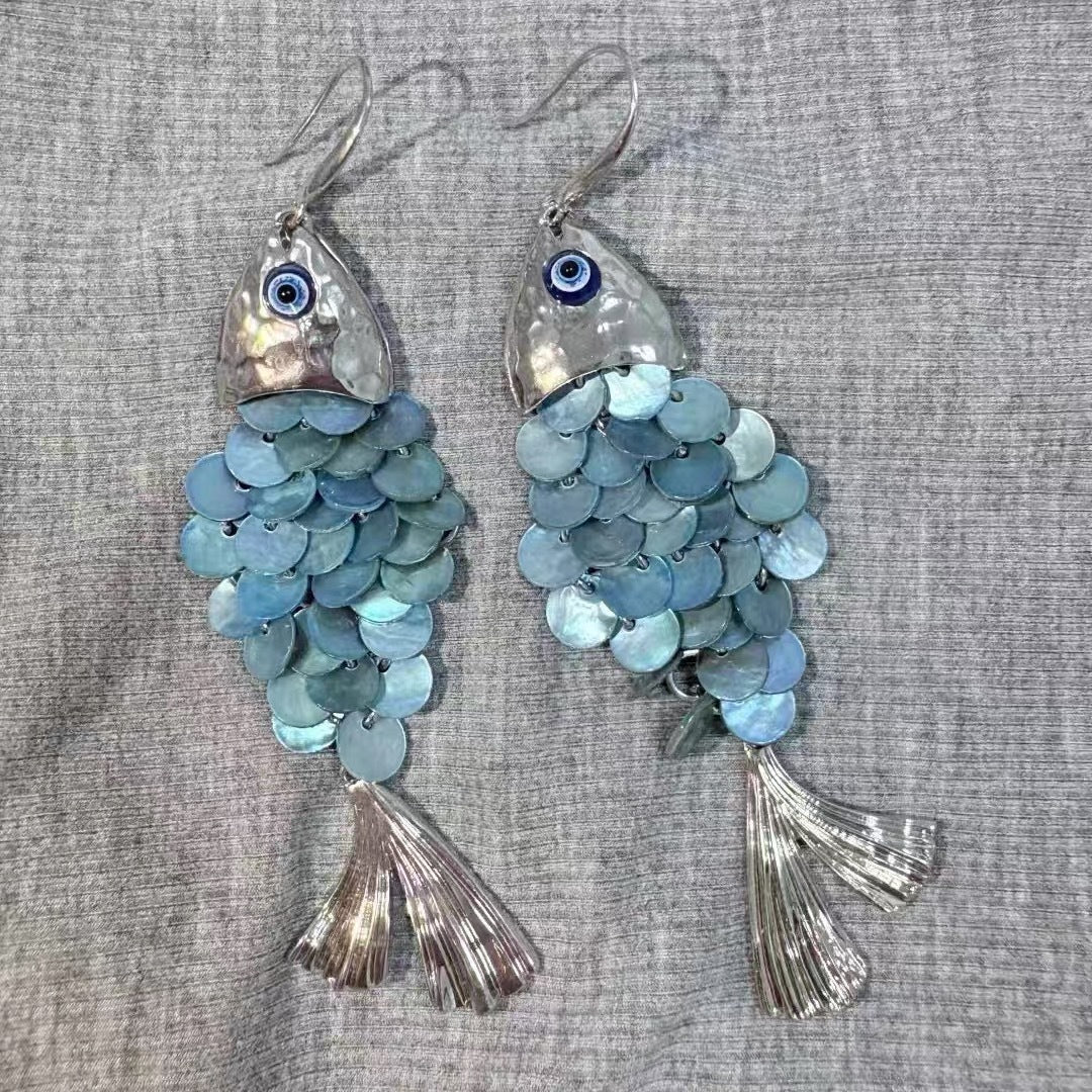 Flower Pattern Shell Tassel Round Earrings Light Luxury High Sense