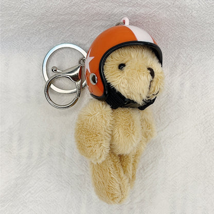 Llavero de peluche con colgante de oso y casco de motocicleta de Corea del Sur