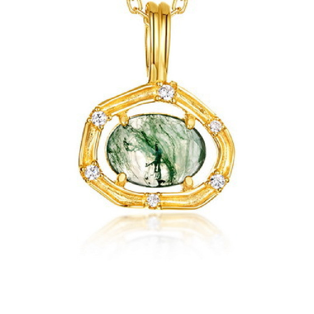 Agete Japanese Style Mild Luxury Jewelry S925 Sterling Silver Necklace Women's All-match Special-interest Design Lianzhi Green Moss Necklace