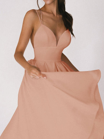 Vestido sexy de tirantes con escote en V, moda de verano, vestidos largos de corte A para mujer