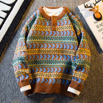 Retro Ethnic Style Sweater Men's Thick Button Sweater