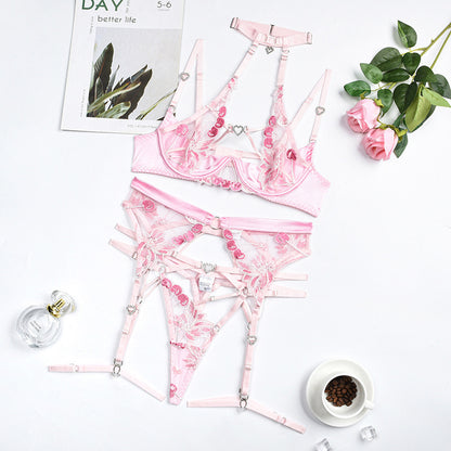 Love Drill Buckle Sexy Cutout Bestickter Sexy Dessous-Anzug