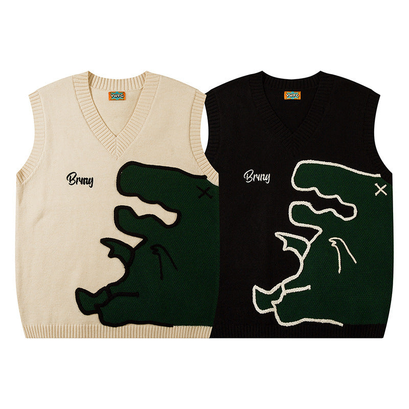 Men's Cartoon Dinosaur Sleeveless Waistcoat V-neck Vest