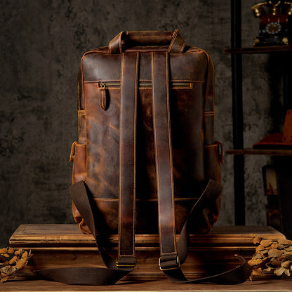 Mochila de cuero retro para hombre para viajes al aire libre