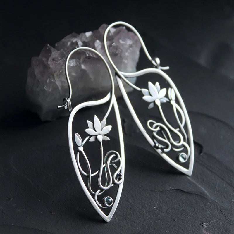 Rhinestone Women's Elegant Lotus Vine Temperament Earrings