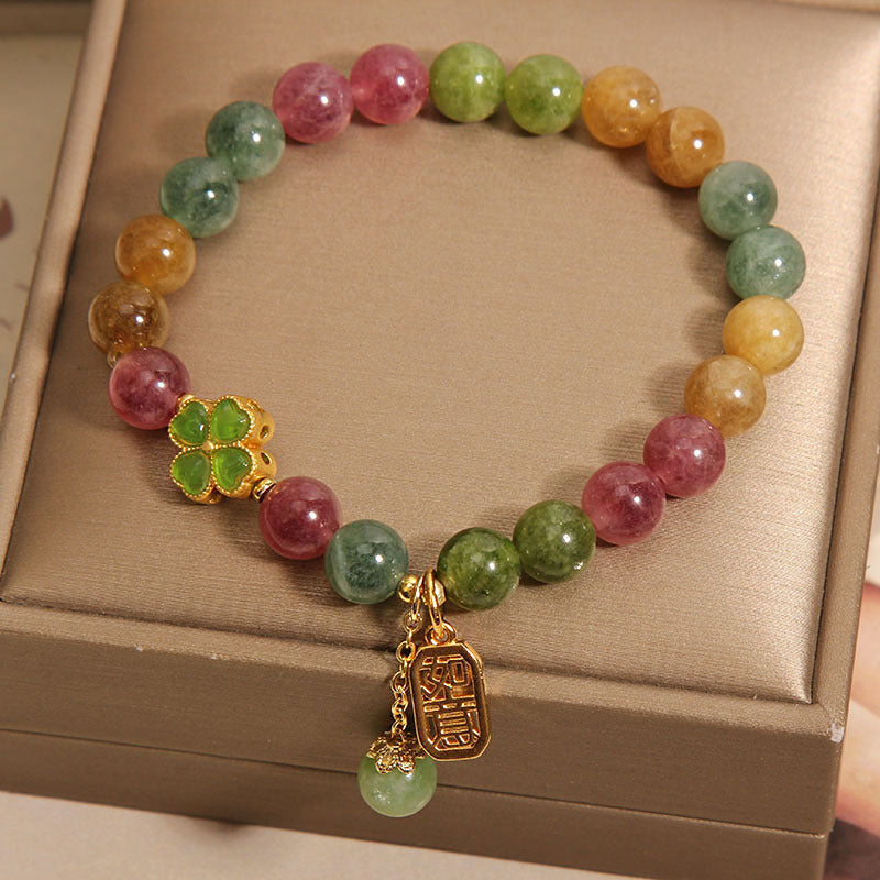 Exquisite Colorful Tourmaline Ruyi Pendant Bracelet For Women