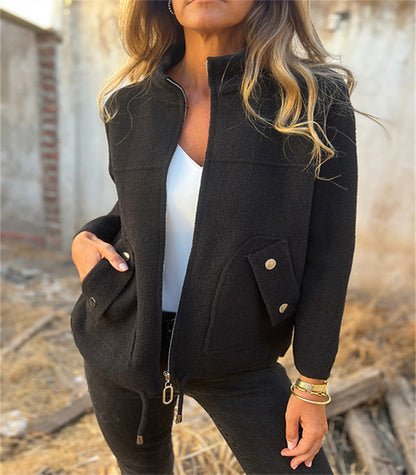Anzugjacke aus Wolle mit Revers und Kunsttasche
