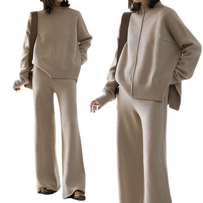 Suéter suelto de cintura alta, tejido, pantalones anchos, traje para mujer