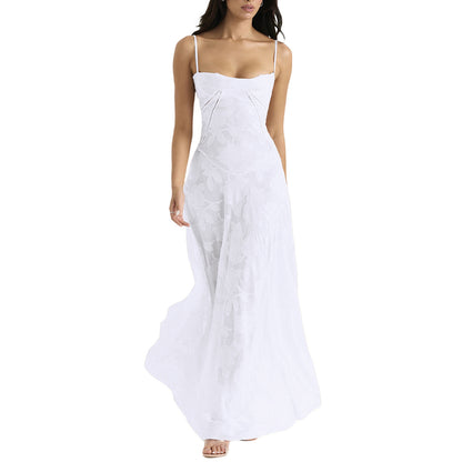 Mode Strapsspitze Langes Kleid Sommer Trägerlosen Kragen Elegante Abendkleider Für Frauen