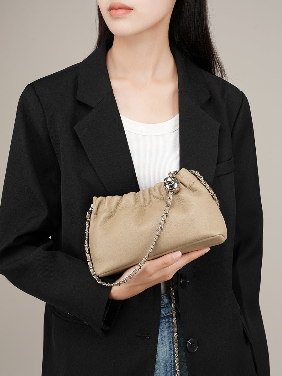 Cloud Pleated Cowhide Leather Bag