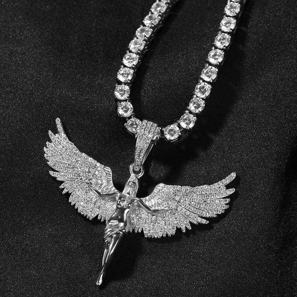 Collar versátil para mujer con alas de ángel y diamantes retro