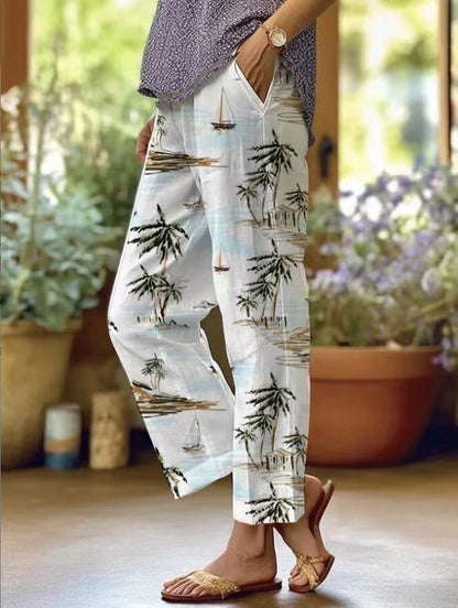 3D Digitaldruck High Waist Drawstring Baggy Pants Damen